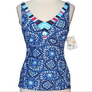 NWT $55 24th & Ocean Viva La Frida Printed Tankini Swimsuit Top Small Medium